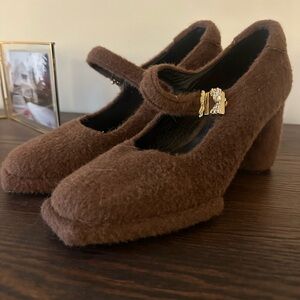 Chic Brown Fuzzy Mary Jane Heels